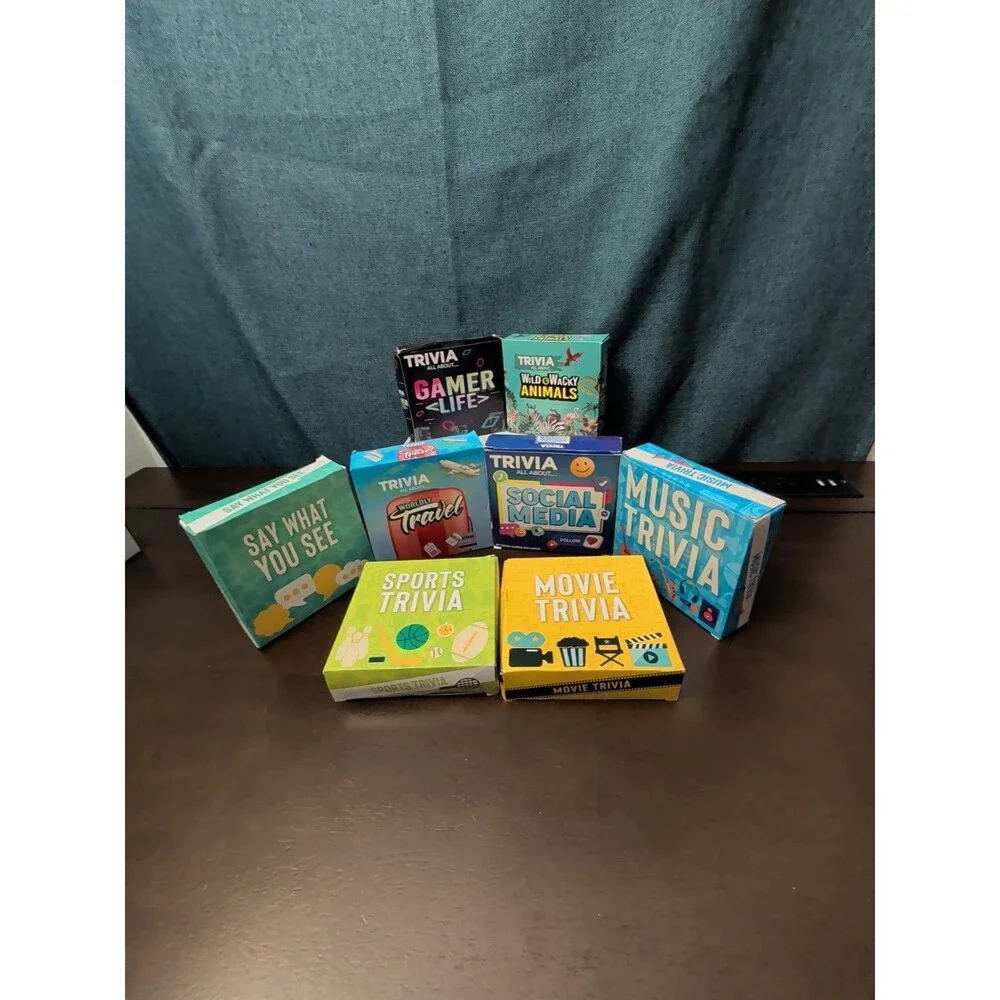 8-Pack Mini Trivia Game Set | Music Movies Sports Travel & Puzzles